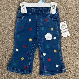 NWT First Impressions Girls Flare Style Jeans with Embroidered Polka Dots 3-6M